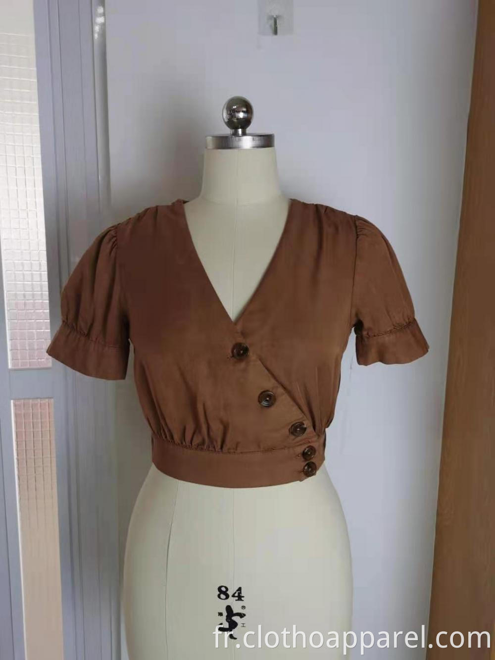 Hot Selling Women's V-Neck Brown Cropped Top